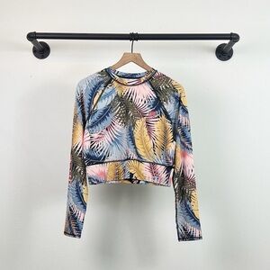 NWT Reef Crest Surf Shirt Cropped Palm Print Multicolor